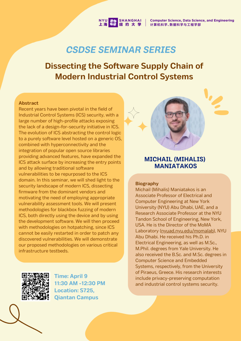 CSDSE Seminar Series | Dissecting the Software Supply Chain of Modern Industrial Control System