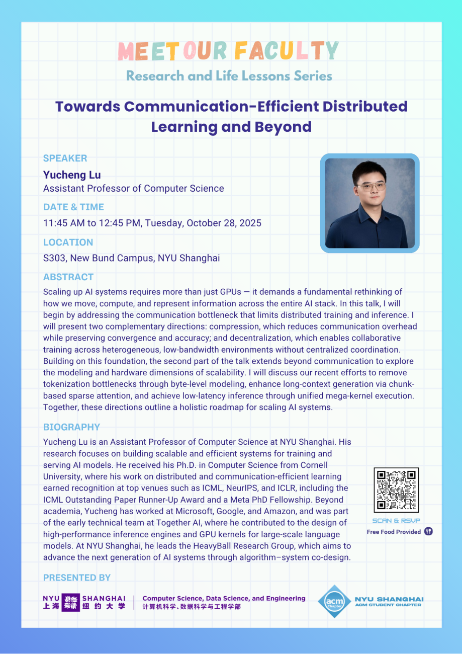Meet Our Faculty: Yucheng Lu | Towards Communication-Efficient Distributed Learning and Beyond